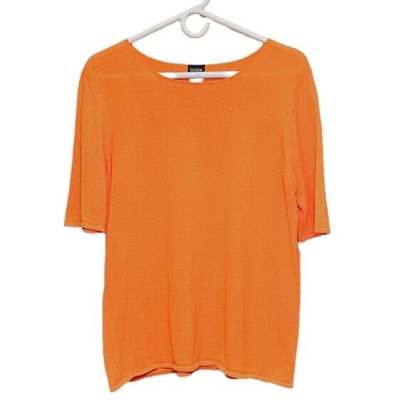 Eileen Fisher Golden Yellow Short Sleeve Knit Sweater Top Size Large - Picture 1 of 5